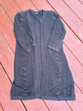East 5th Women’s Black Ruffled Texture Small Sweater Duster Open Front